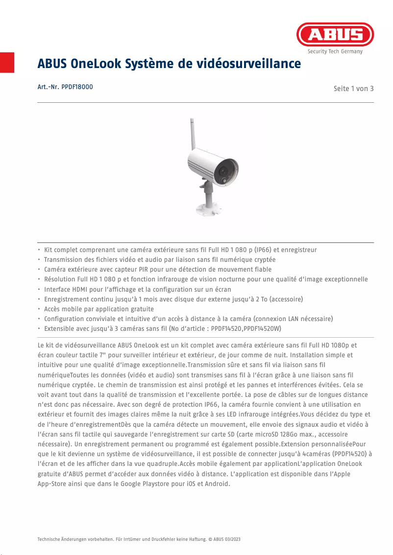 Page n°1 - Fiche technique Abus PPDF18000