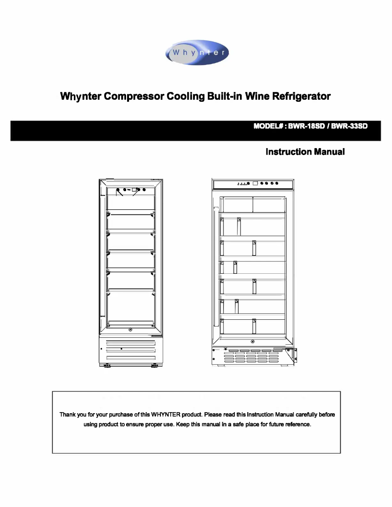 Page 1 de la notice Manuel utilisateur Whynter BWR-18SD