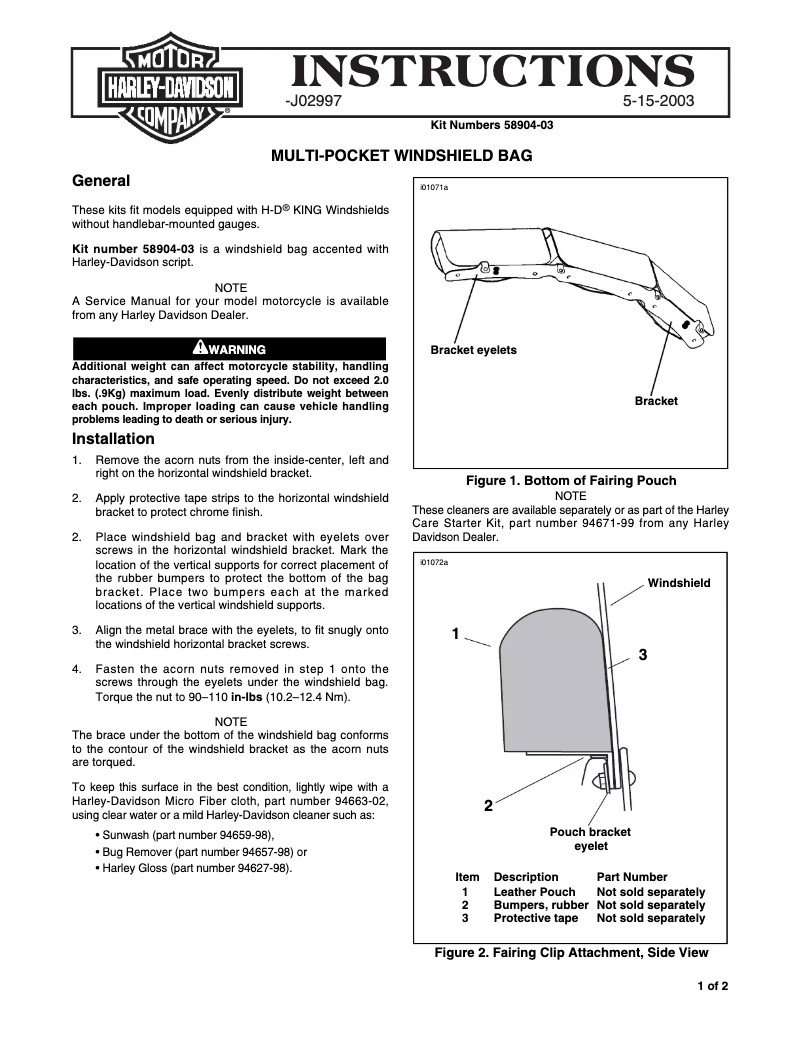 Page n°1 - Manuel utilisateur Harley-Davidson J02997 (2003)