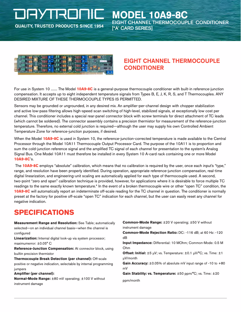 Page 1 de la notice Fiche technique Daytronic 10A9-8C