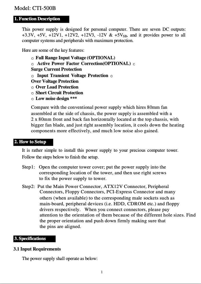 Page 1 de la notice Manuel utilisateur CoolMax CTI-700B