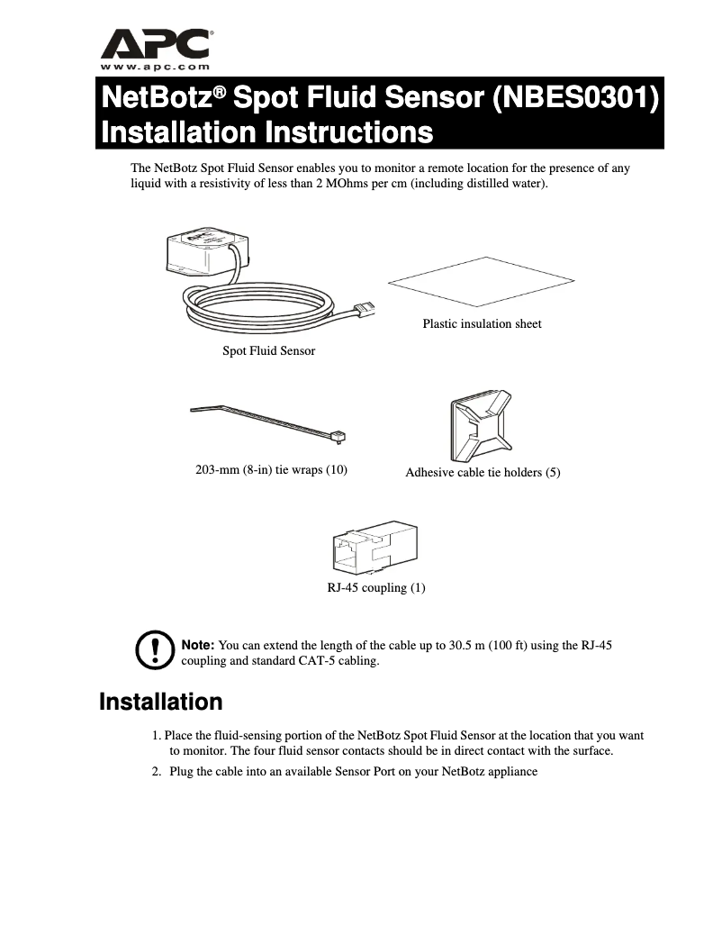 Page n°1 - Manuel utilisateur APC NetBotz NBES0301