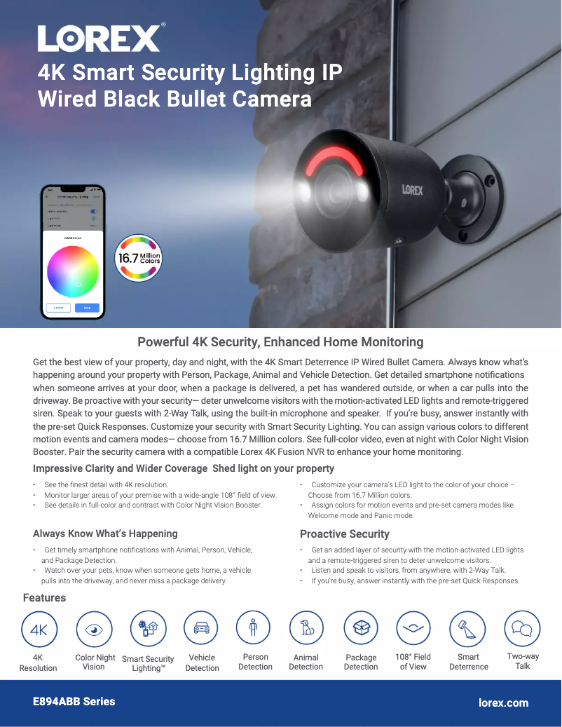 Página 1 del manual Ficha técnica Lorex E894ABB-E