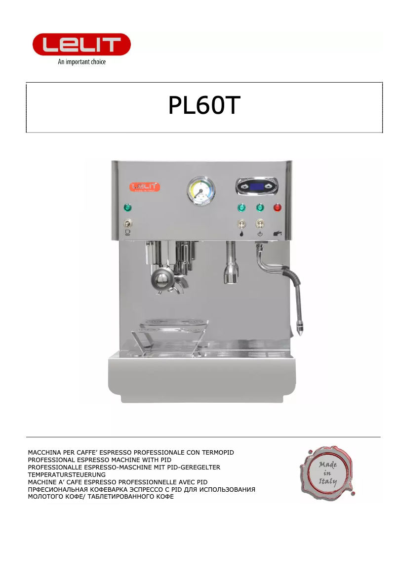 Page 1 de la notice Manuel utilisateur Lelit Diana PL60T