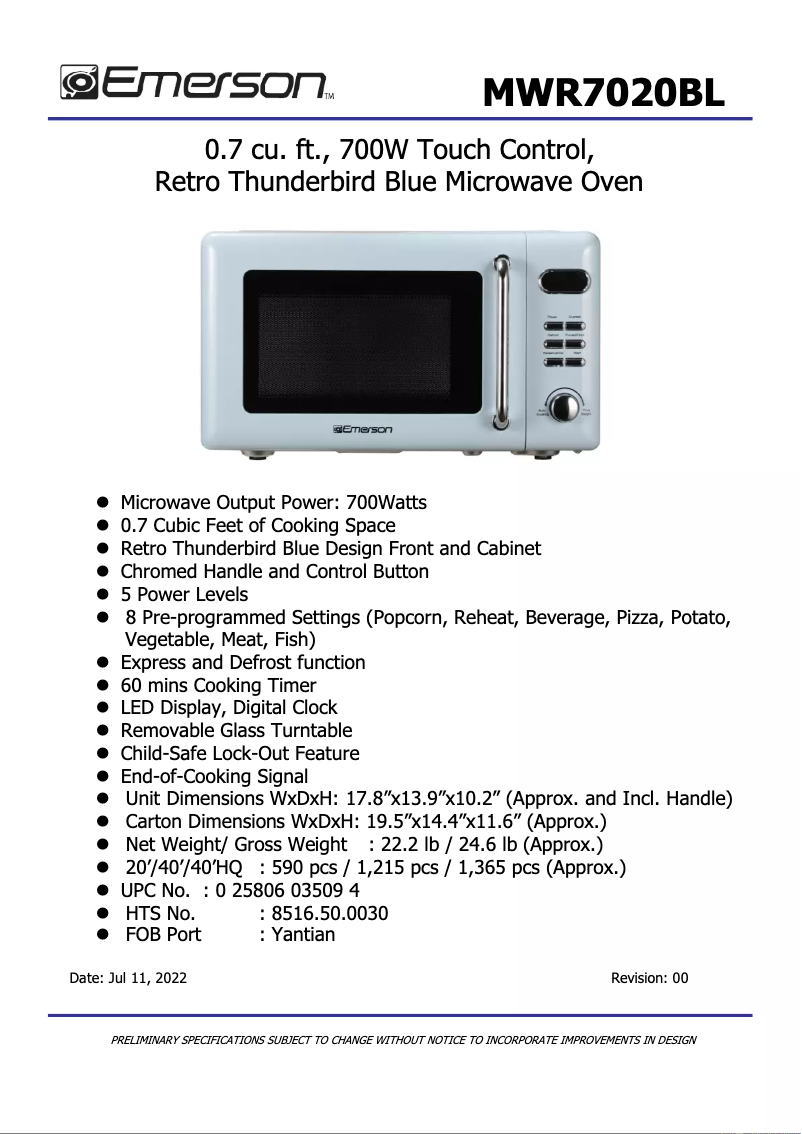 Image de la première page du manuel de l'appareil MWR7020BL