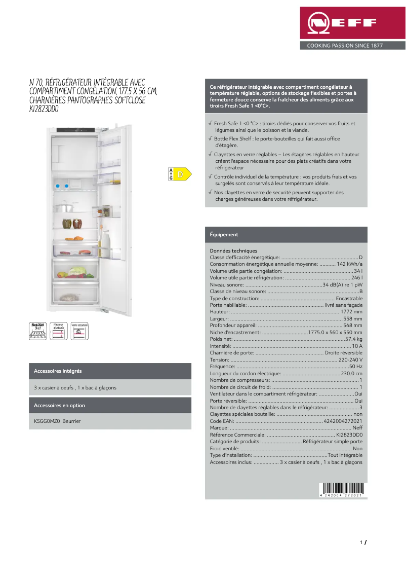 Page n°1 - Fiche technique Neff KI2823DD0