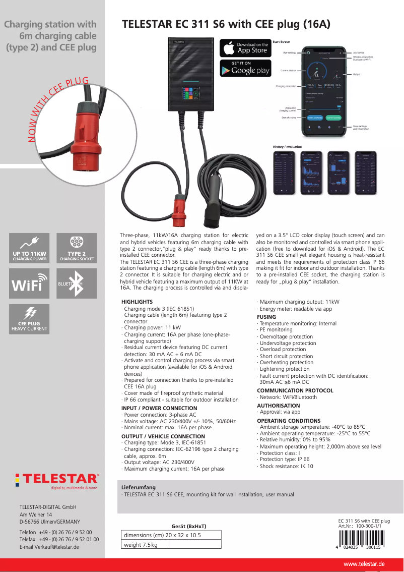 Page 1 de la notice Fiche technique Telestar EC 311 S6 CEE