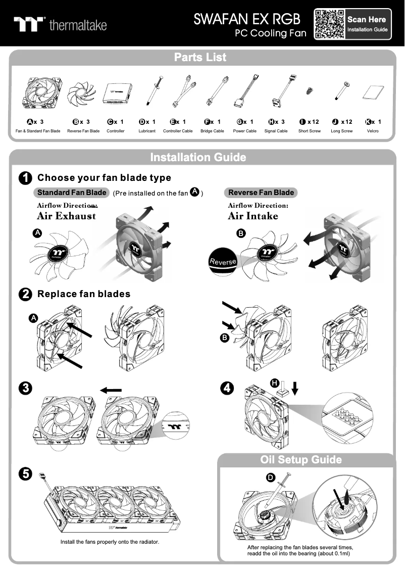 Page 1 de la notice Guide de démarrage rapide Thermaltake SWAFAN EX14