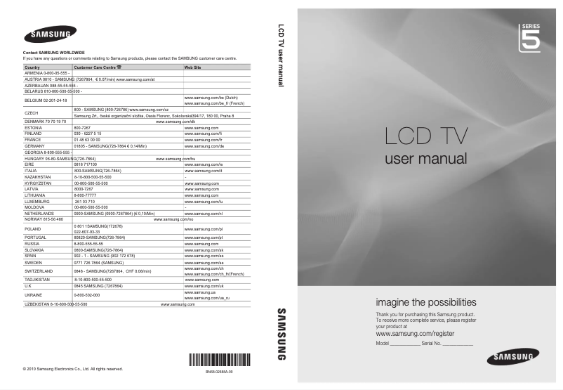 Page n°1 - Manuel utilisateur Samsung LE32C550J1W