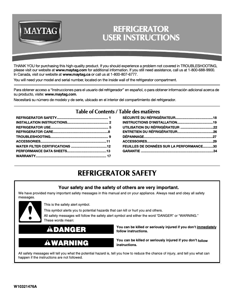 Page n°1 - Manuel utilisateur Maytag MSD2273VES