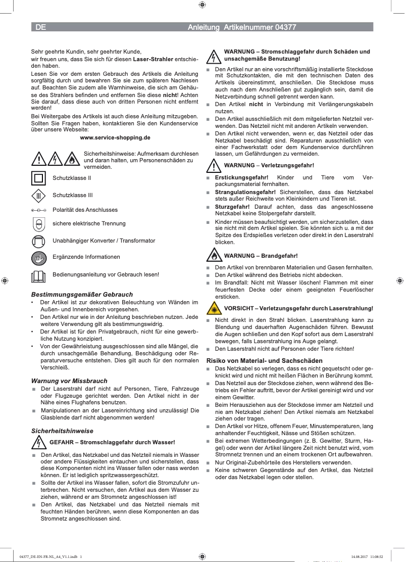 Page n°1 - Manuel utilisateur EasyMaxx 04377