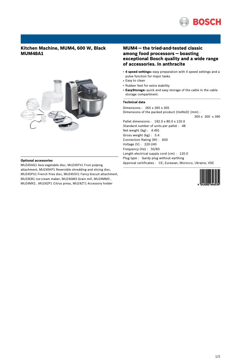 Image de la première page du manuel de l'appareil MUM48A1