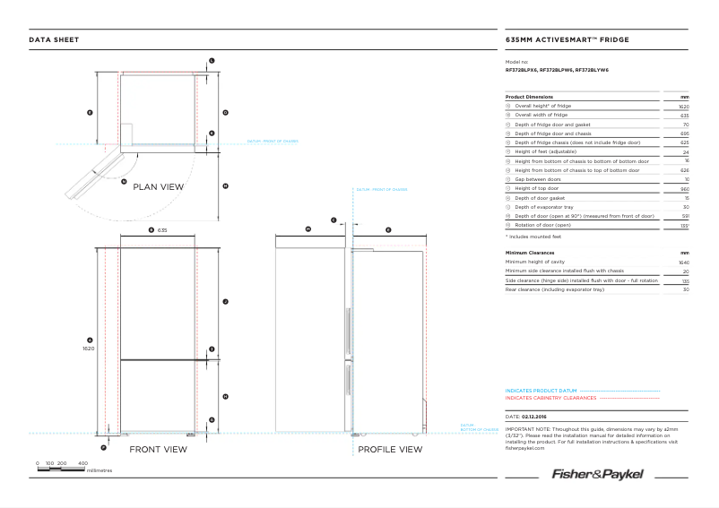 Page n°1 - Fiche technique Fisher & Paykel RF372BLPX6