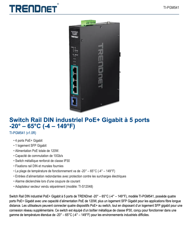 Page n°1 - Fiche technique TRENDnet TI-PGM541