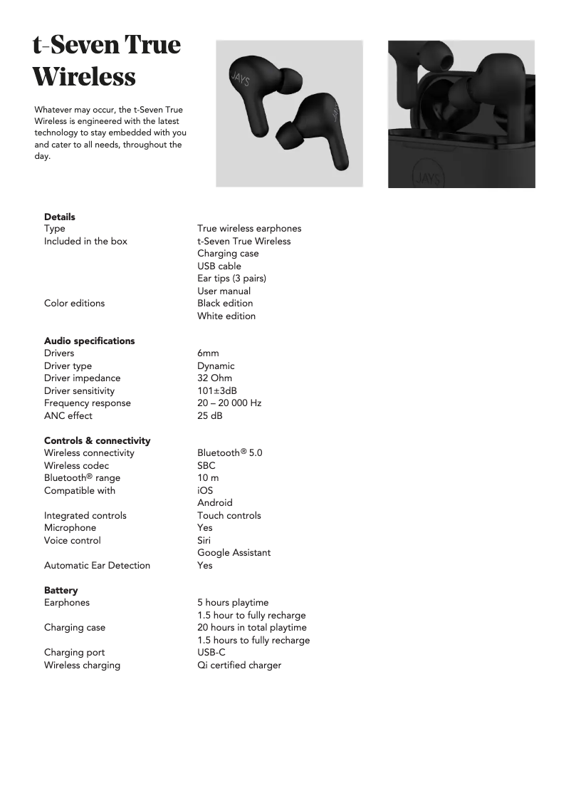 Page n°1 - Fiche technique JAYS t-Seven