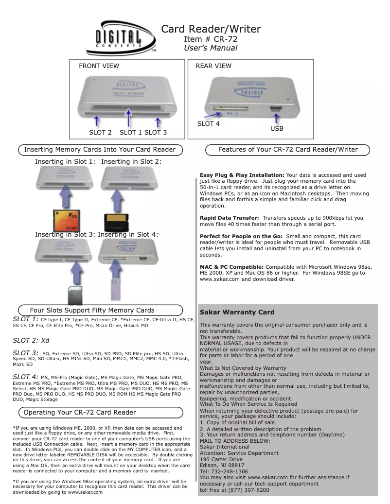 Página 1 del manual Manual de usuario Sakar CR-72