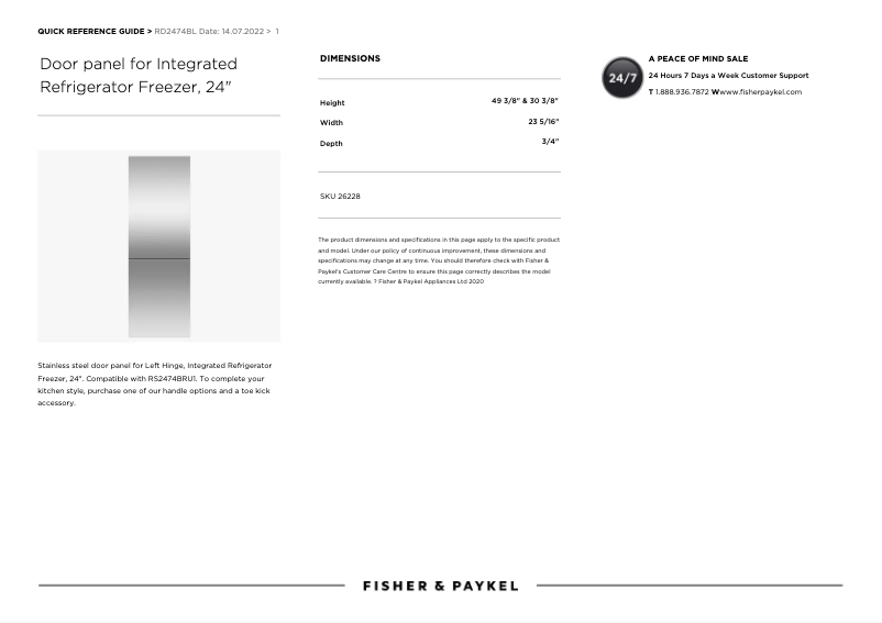 Page 1 de la notice Manuel utilisateur Fisher & Paykel RD2474BL