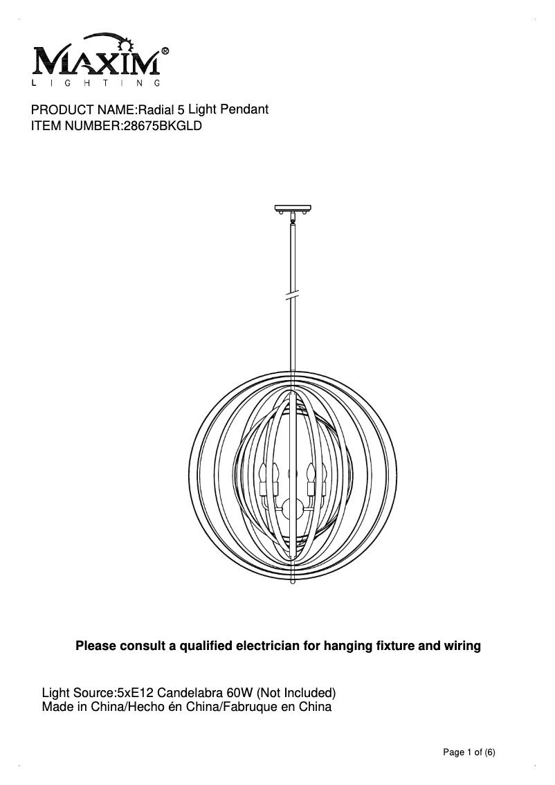 Image de la première page du manuel de l'appareil Radial 28675BKGLD