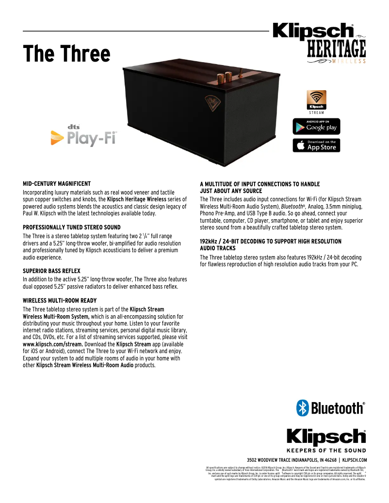 Page n°1 - Fiche technique Klipsch The Three