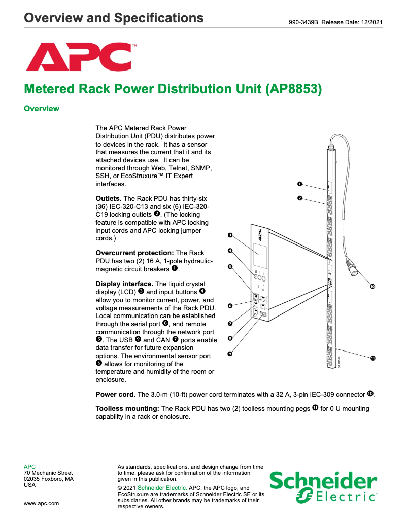 Page 1 de la notice Fiche technique APC AP8853