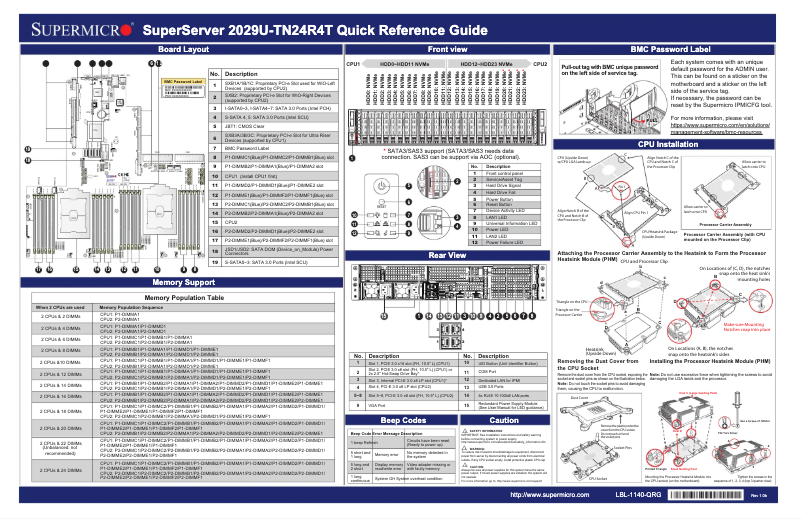Page 1 de la notice Guide de démarrage rapide Supermicro SuperServer 2029U-TN24R4T