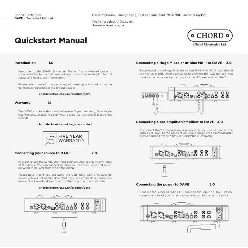 Página 1 del manual Guía de inicio rápido Chord Dave