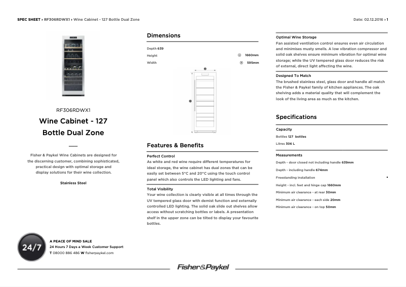 Page 1 de la notice Fiche technique Fisher & Paykel RF306RDWX1
