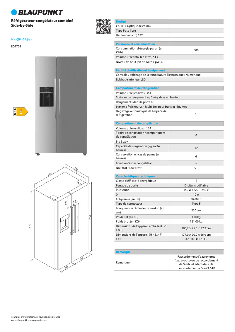 Page n°1 - Fiche technique Blaupunkt 5SB891SE0
