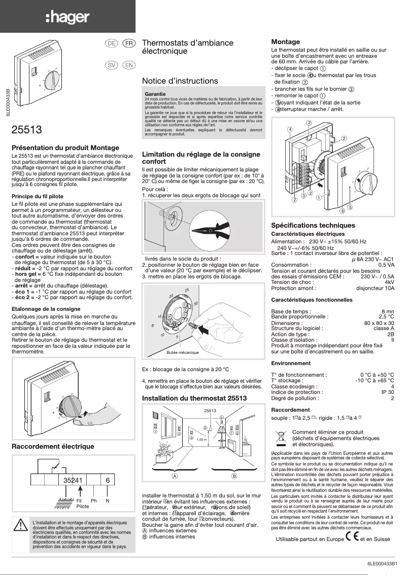 Page 1 de la notice Manuel utilisateur Hager 25513