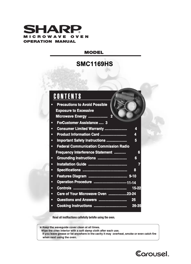 Page n°1 - Manuel utilisateur Sharp SMC1169HS