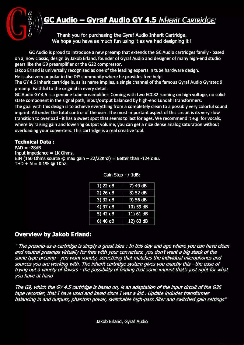 Page n°1 - Manuel utilisateur GC Audio Gyraf Audio GY 4.5