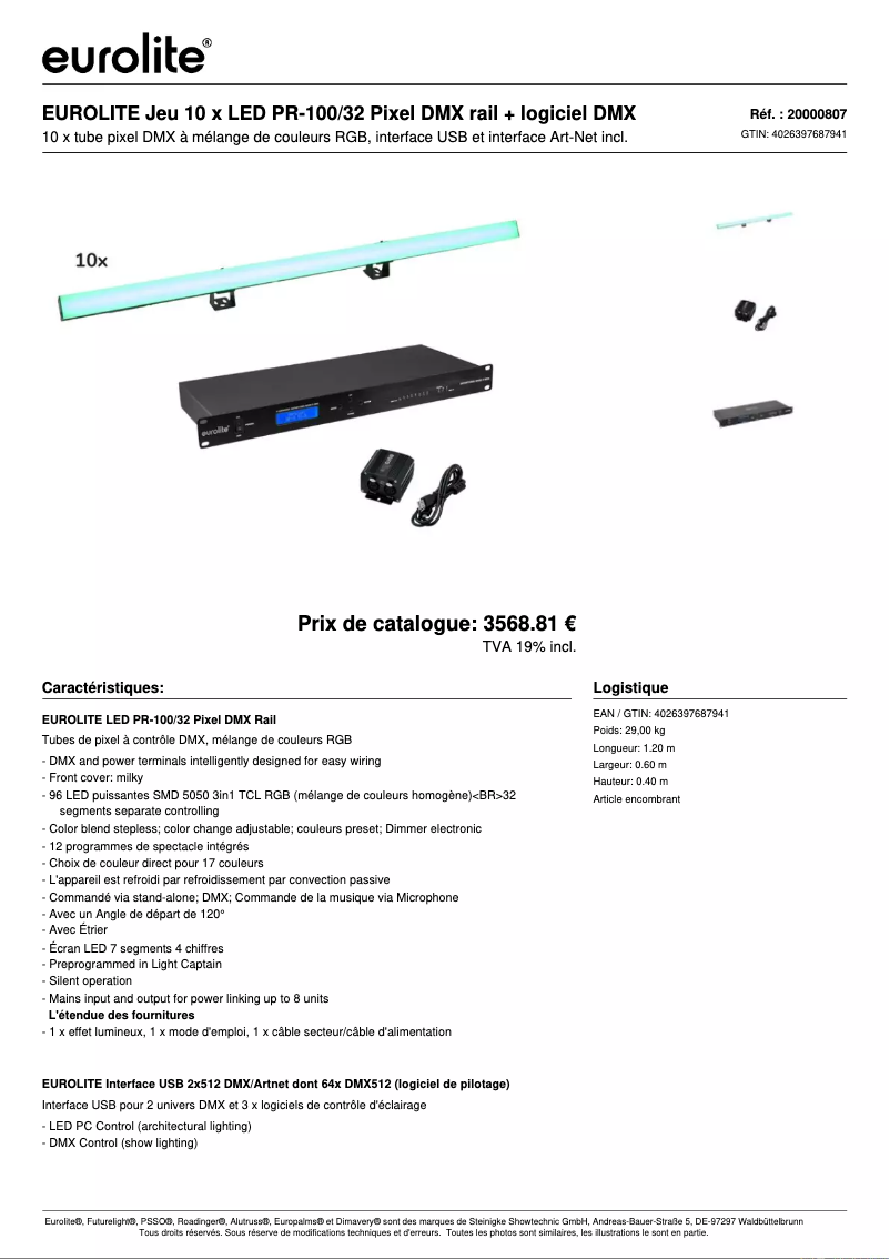 Page 1 de la notice Fiche technique Eurolite LED PR-100/32