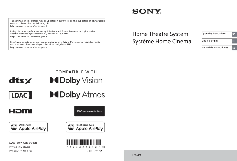 Page 1 de la notice Manuel utilisateur Sony HT-A9