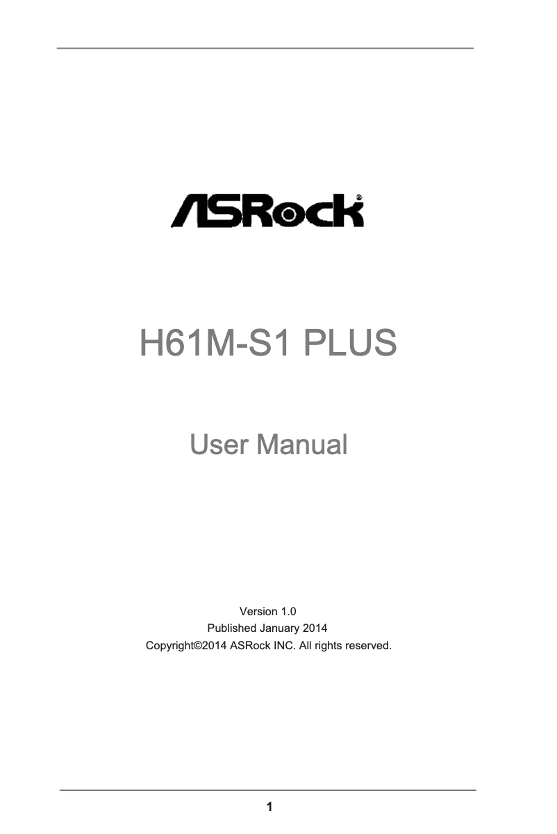 Página 1 del manual Manual de usuario Asrock H61M-S1 PLUS