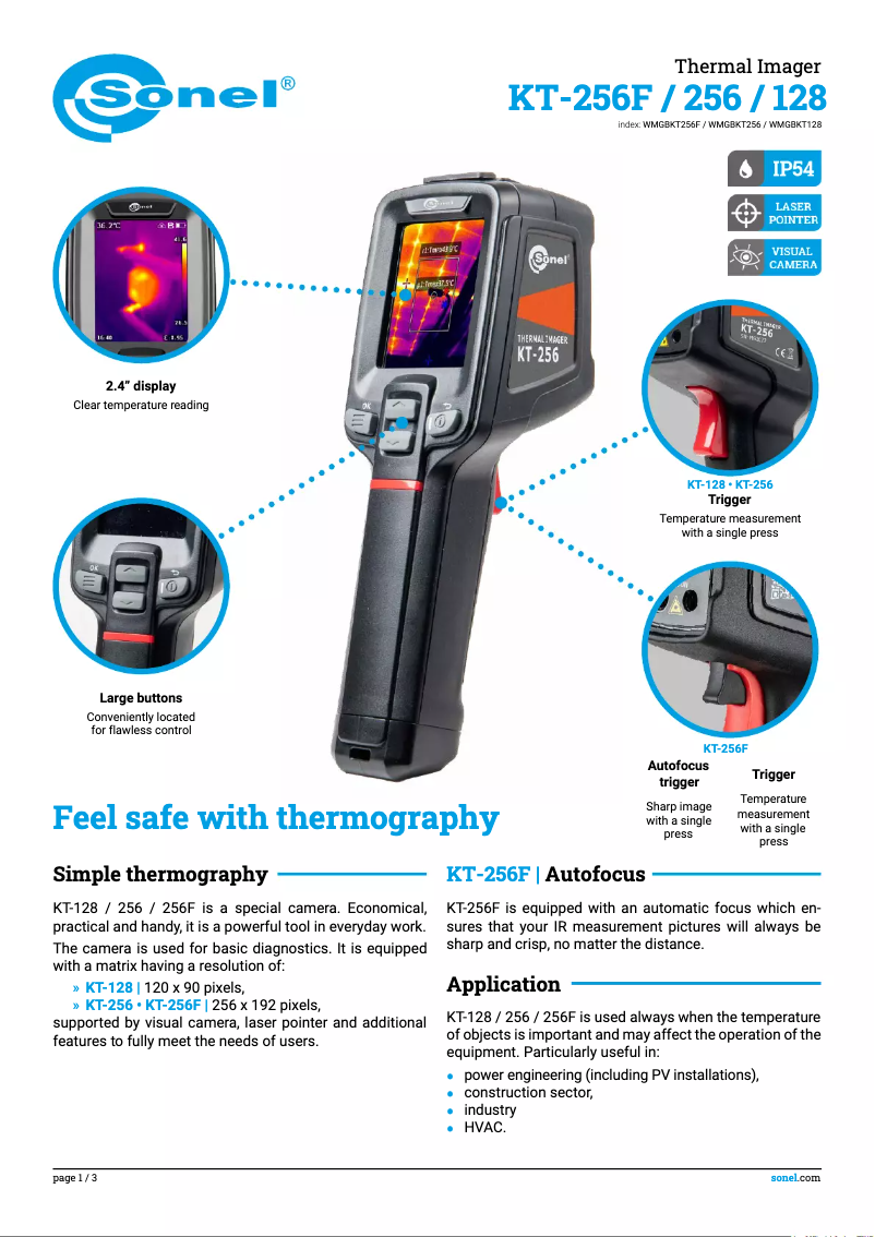 Page 1 de la notice Fiche technique Sonel KT-128