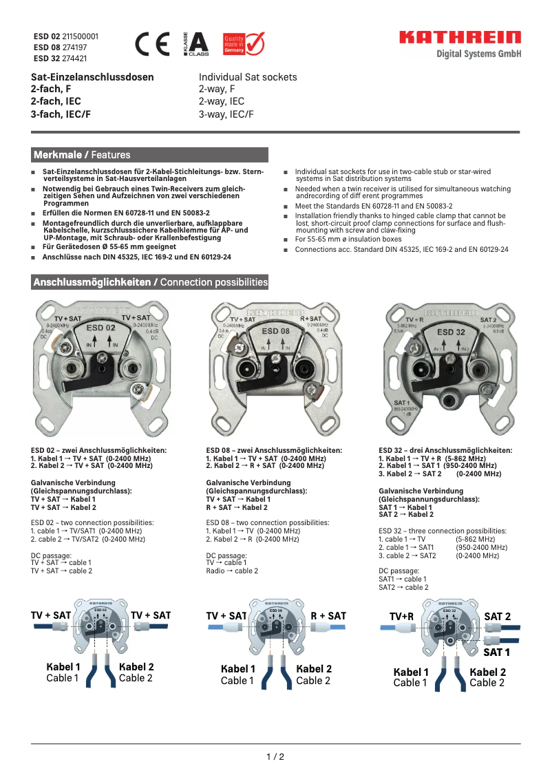 Page 1 de la notice Manuel utilisateur Kathrein ESD 32