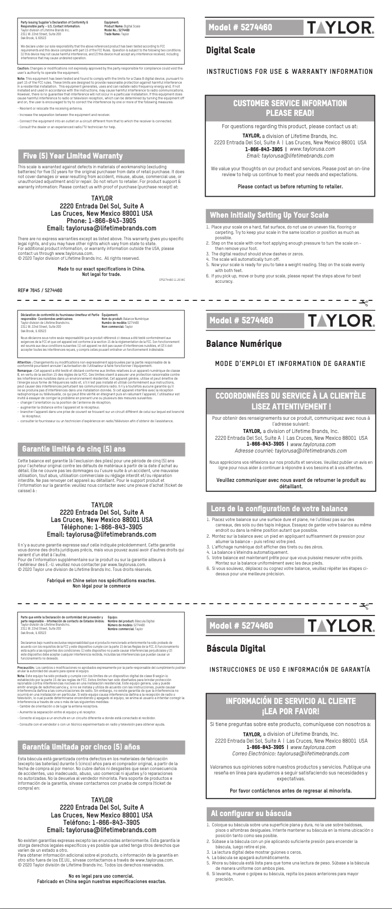 Page n°1 - Manuel utilisateur Taylor 5274460