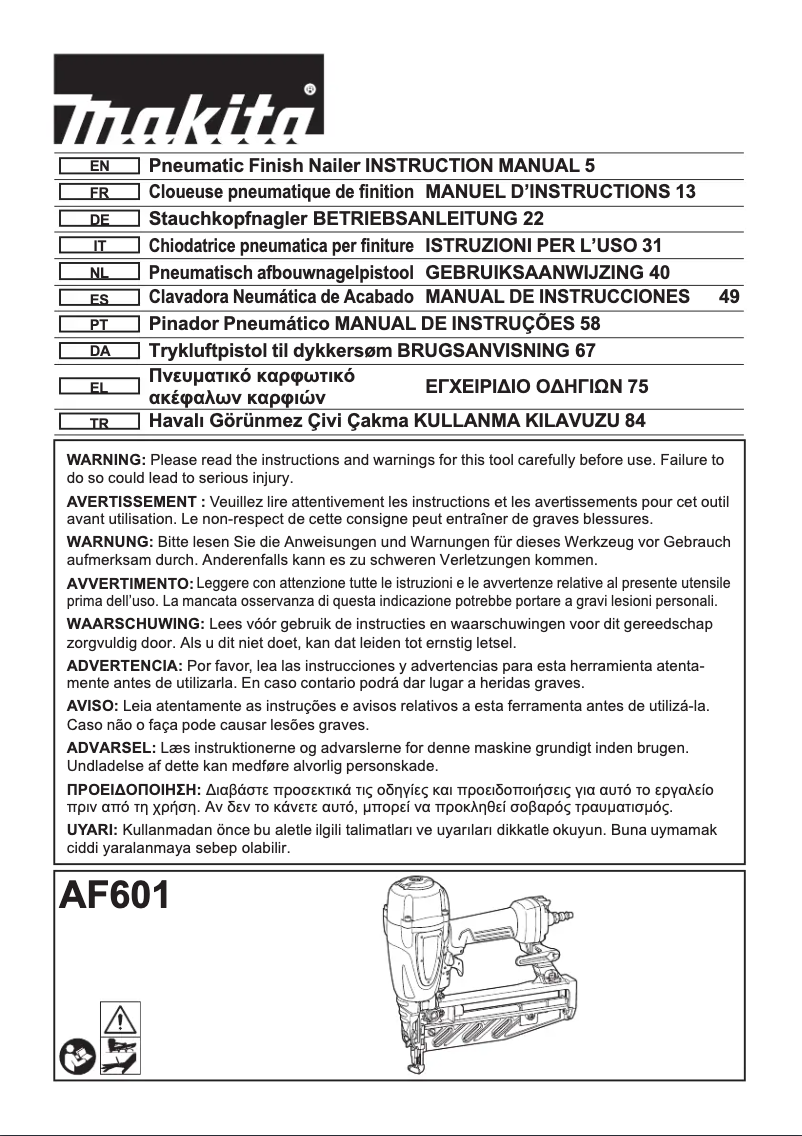 Page 1 de la notice Manuel utilisateur Makita AF601