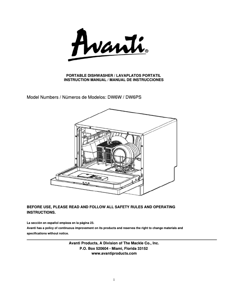 Page n°1 - Manuel utilisateur Avanti DW6W