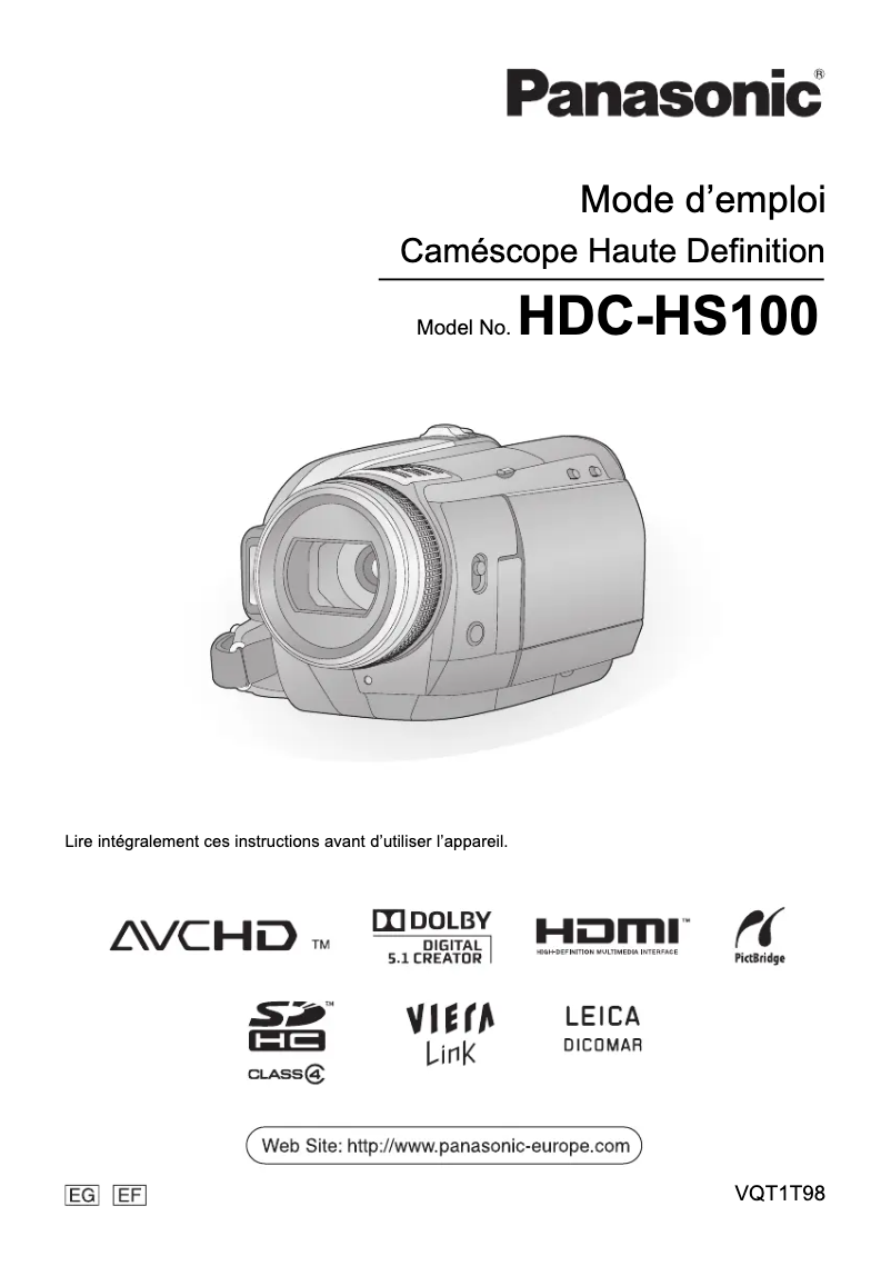 Image de la première page du manuel de l'appareil HDC-HS100