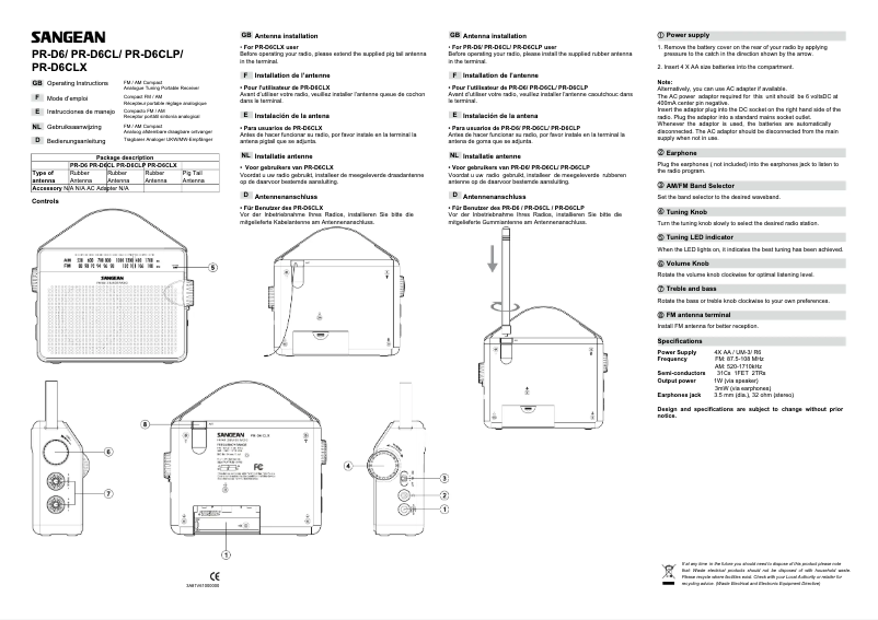 Image de la première page du manuel de l'appareil PR-D6