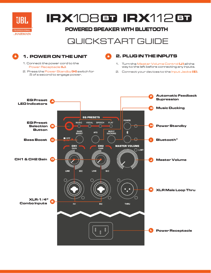 Page n°1 - Guide de démarrage rapide JBL IRX112BT