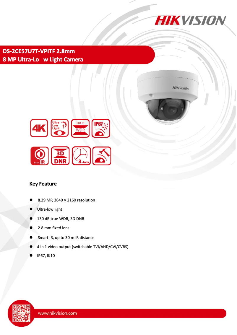 Page 1 de la notice Manuel utilisateur Hikvision DS-2CE57U7T-VPITF