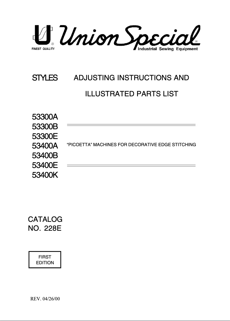 Page n°1 - Manuel utilisateur Union Special 53300E