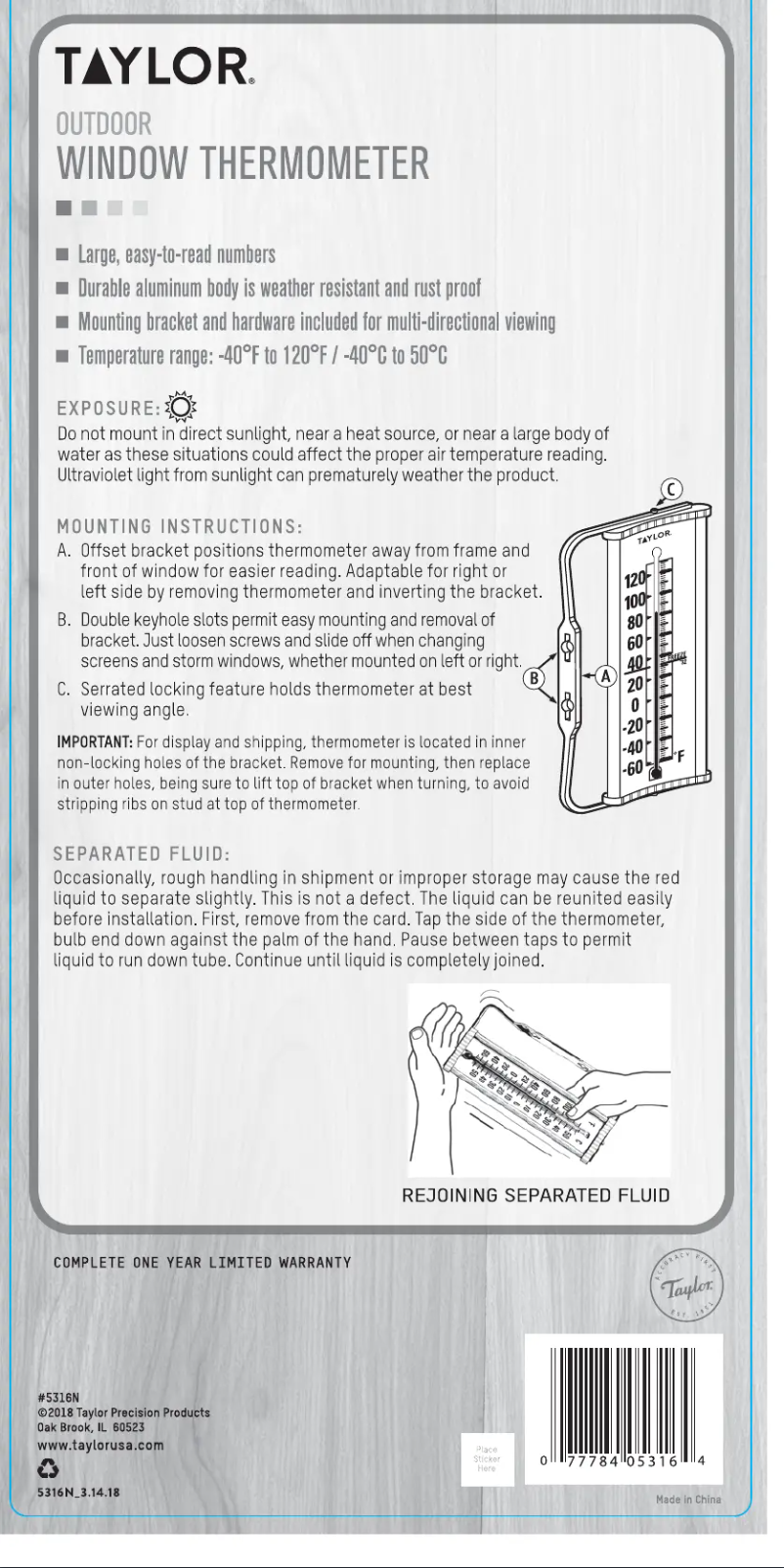 Page 1 de la notice Manuel utilisateur Taylor 5316N