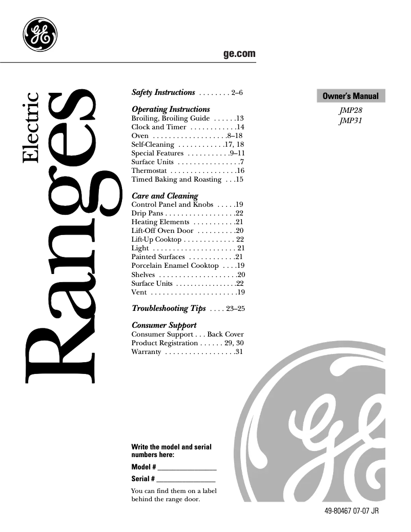 Page 1 de la notice Manuel utilisateur GE JMP28BWWH