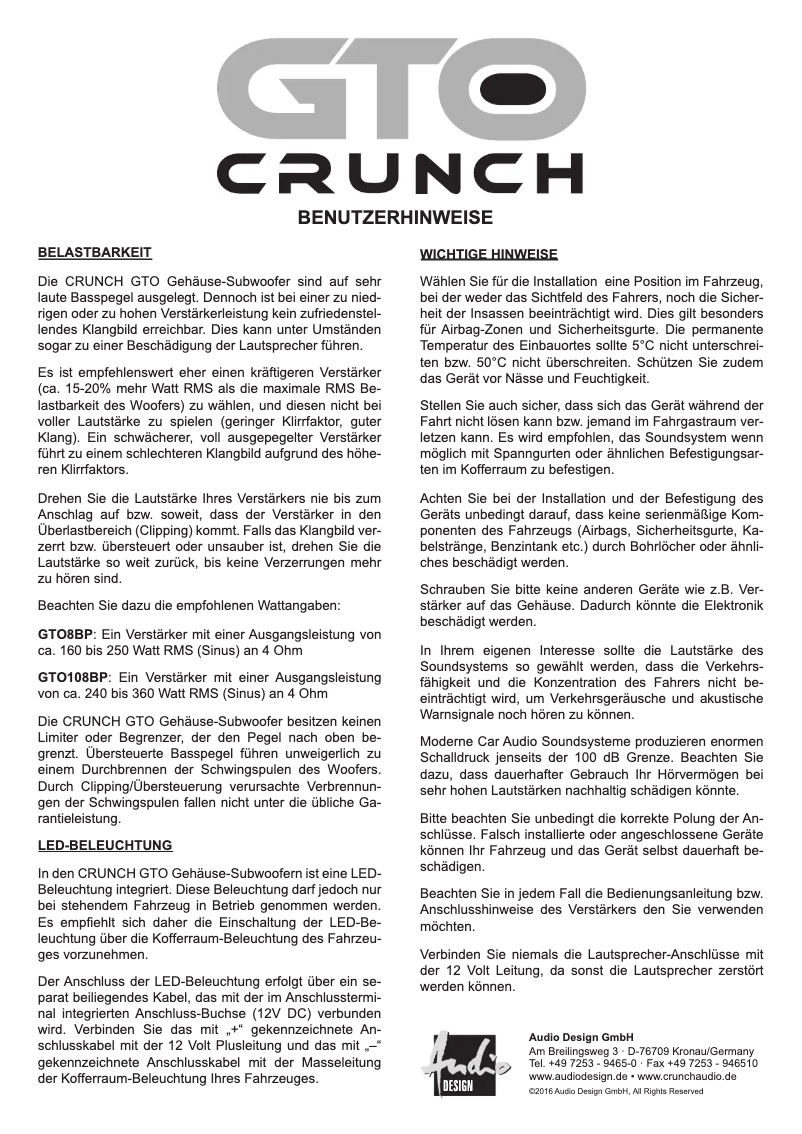 Page 1 de la notice Manuel utilisateur Crunch GTO10BP