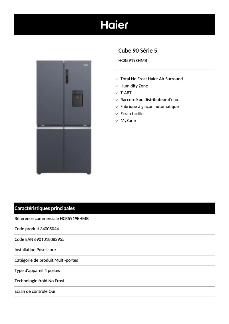 Page n°1 - Fiche technique Haier HCR5919EHMB