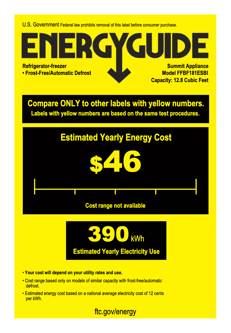 Page n°1 - Label énergétique Summit FFBF181