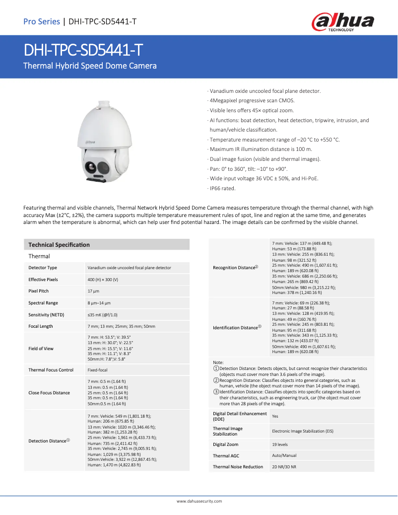 Page n°1 - Fiche technique Dahua Technology TPC-SD5441-T